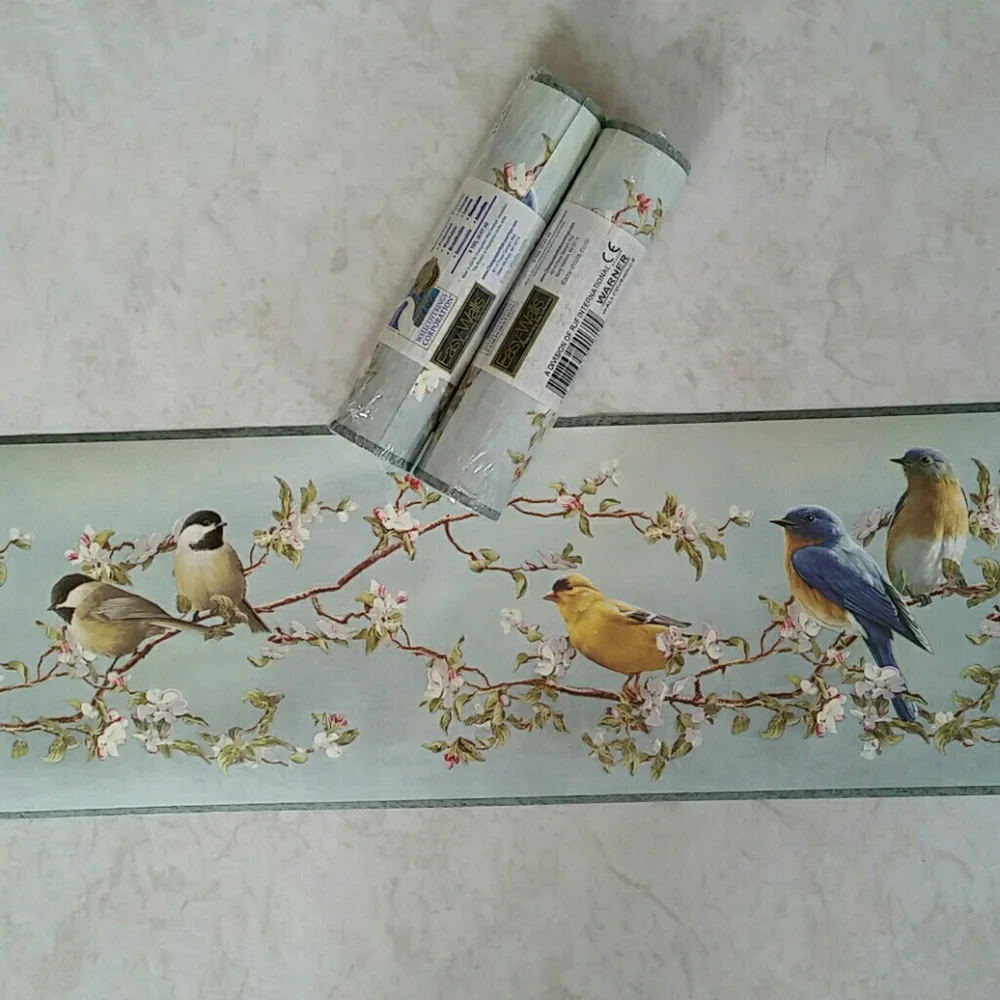 Wallpaper Border - Songbirds Blossoms Blue